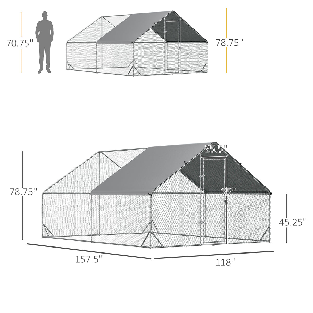 Outdoor Chicken Coop Cage - 9.8' x 13.1' x 6.6' Silver Steel Hen House-Small Animals-DECOROLALA