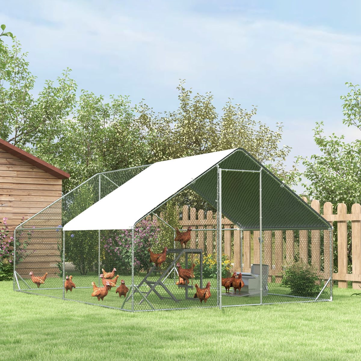 Outdoor Chicken Coop Cage - 9.8' x 13.1' x 6.6' Silver Steel Hen House-Small Animals-DECOROLALA