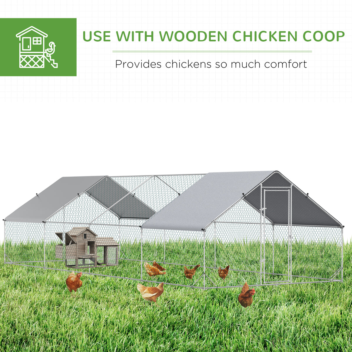 Outdoor Chicken Coop Cage - 9.8' x 26.2' x 6.6' Metal Hen House-Small Animals-DECOROLALA