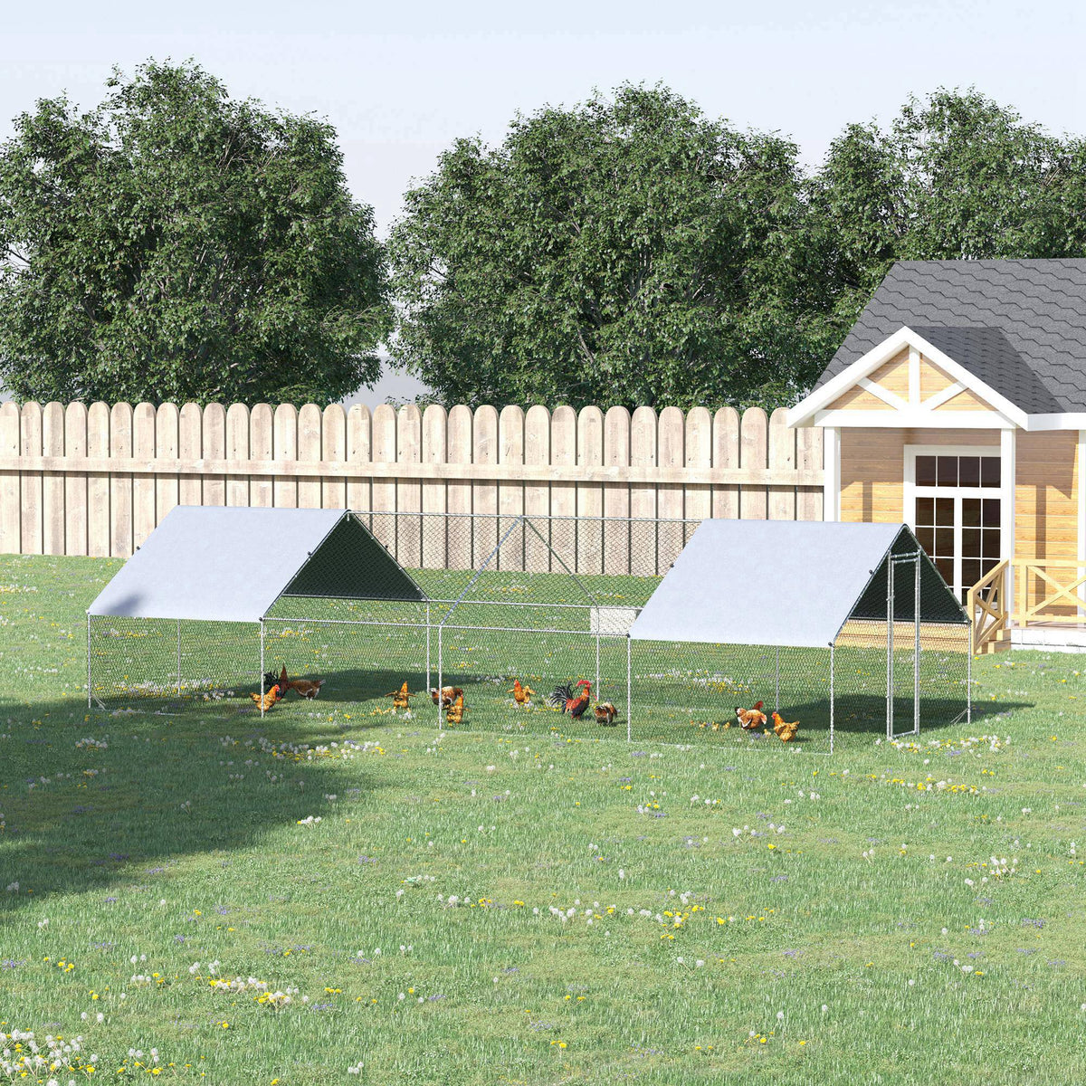 Outdoor Chicken Coop Cage - 9.8' x 26.2' x 6.6' Metal Hen House-Small Animals-DECOROLALA