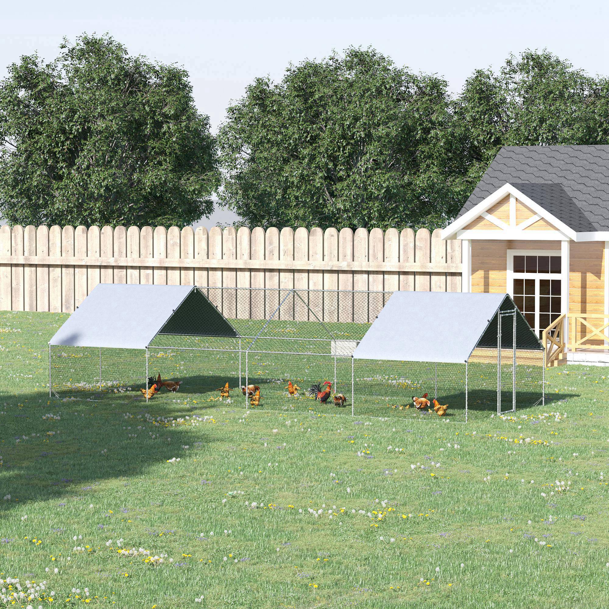 Outdoor Chicken Coop Cage - 9.8' x 26.2' x 6.6' Metal Hen House-Small Animals-DECOROLALA
