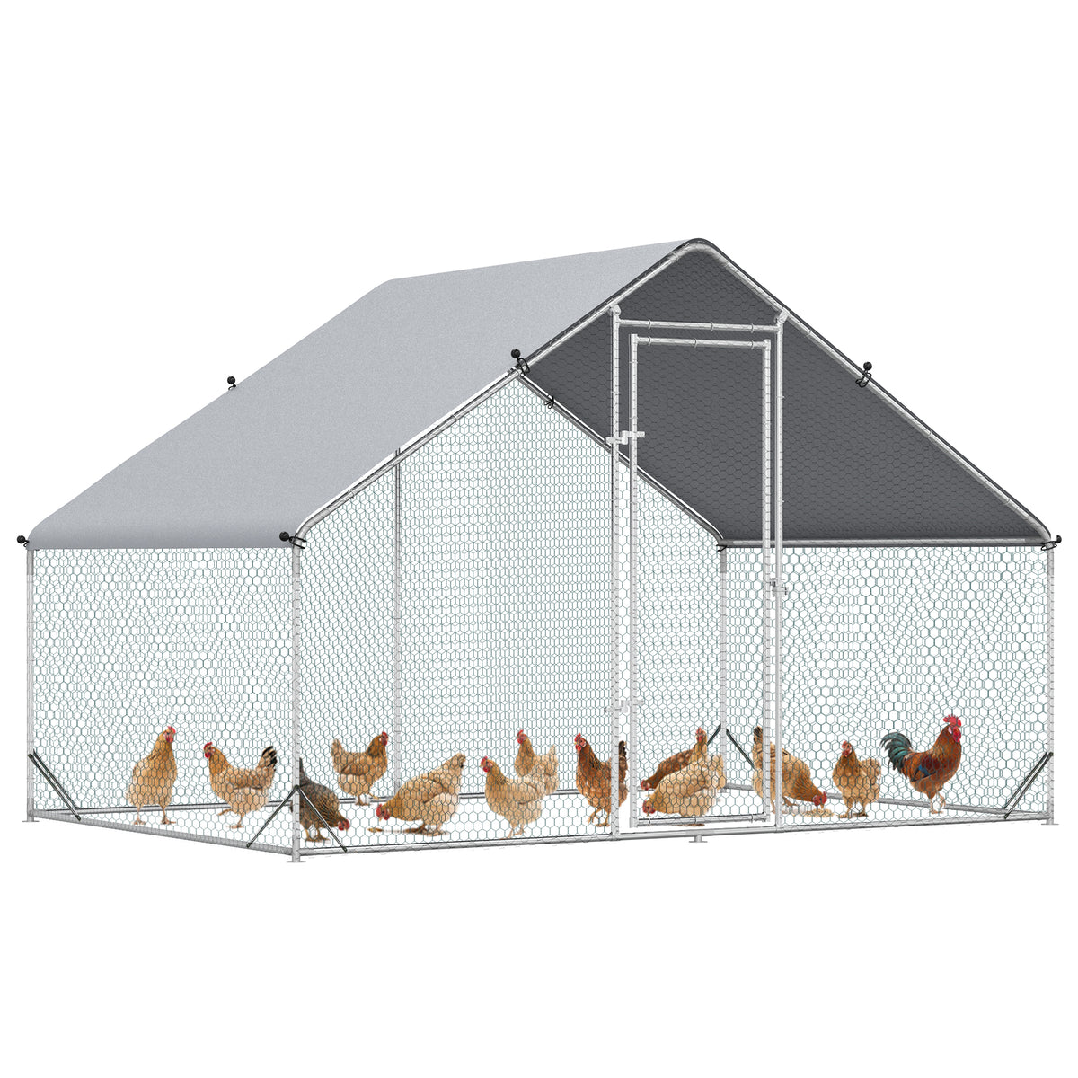 Outdoor Chicken Run - 9.8' x 6.6' x 6.6' Galvanized Metal Coop-Small Animal Supplies-DECOROLALA