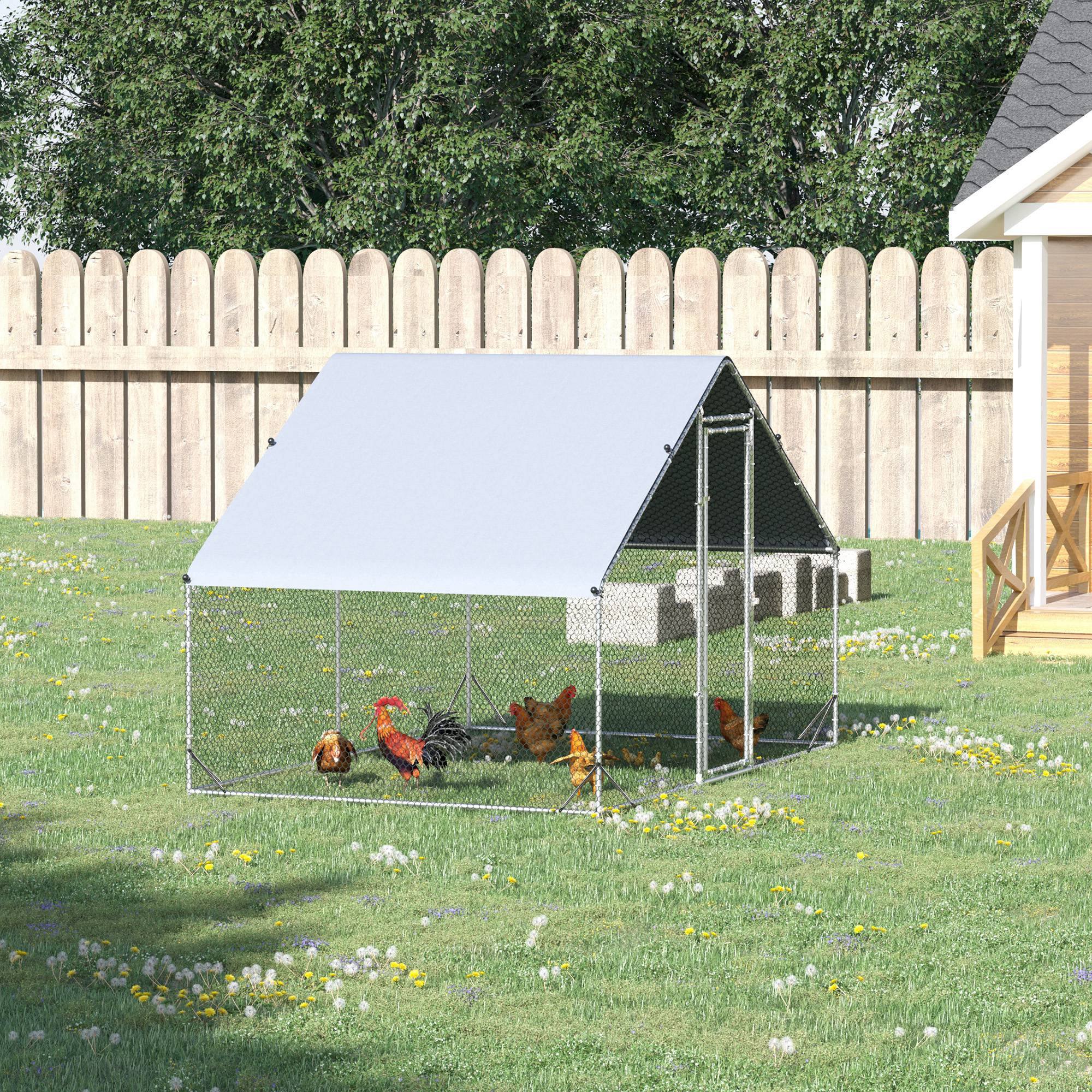Outdoor Chicken Run - 9.8' x 6.6' x 6.6' Galvanized Metal Coop-Small Animals-DECOROLALA