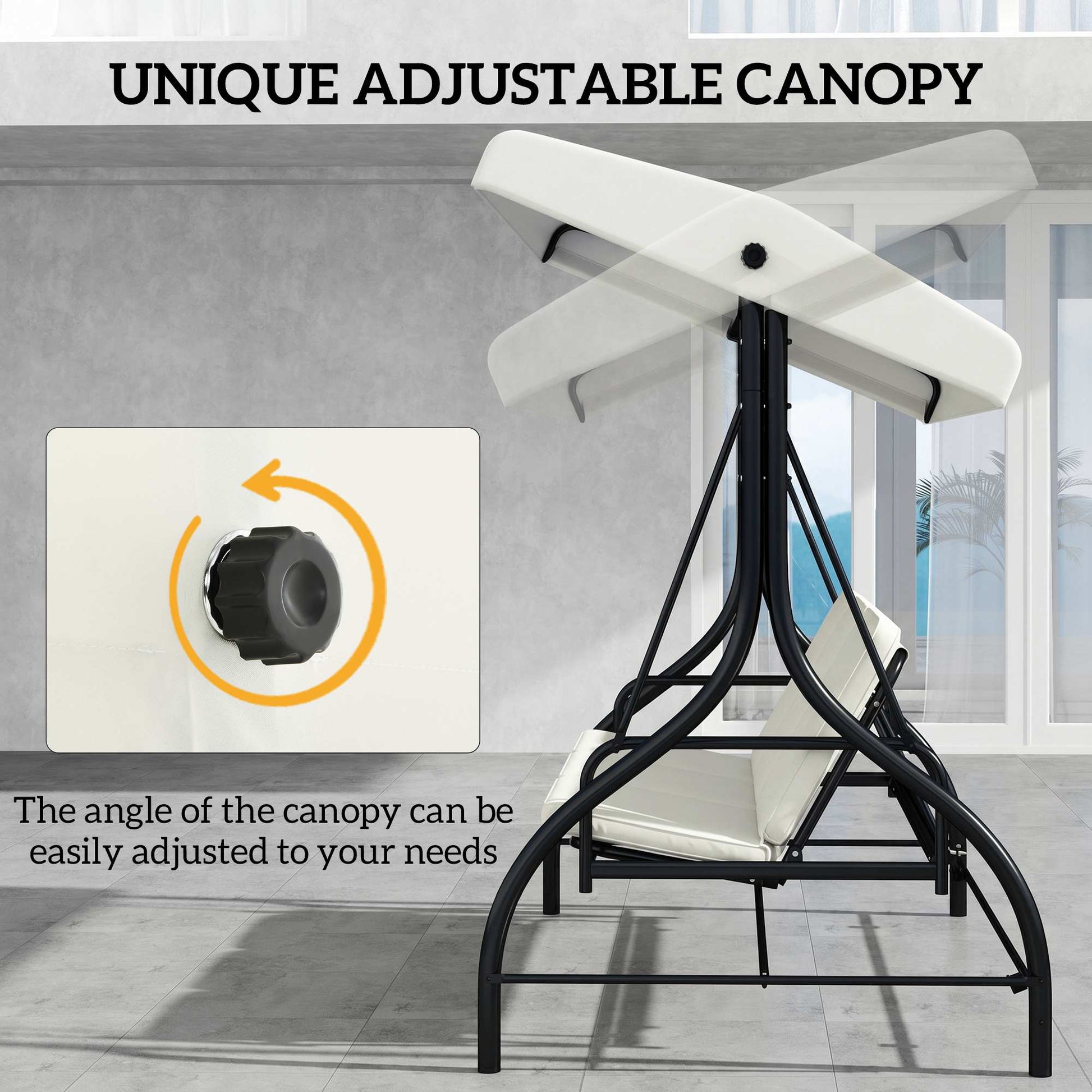 Outdoor Convertible Swing Bed, 3-Seater Patio Swing, Cream White Canopy-DECOROLALA