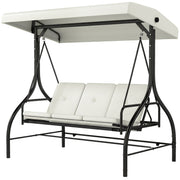 Outdoor Convertible Swing Bed, 3-Seater Patio Swing, Cream White Canopy-DECOROLALA