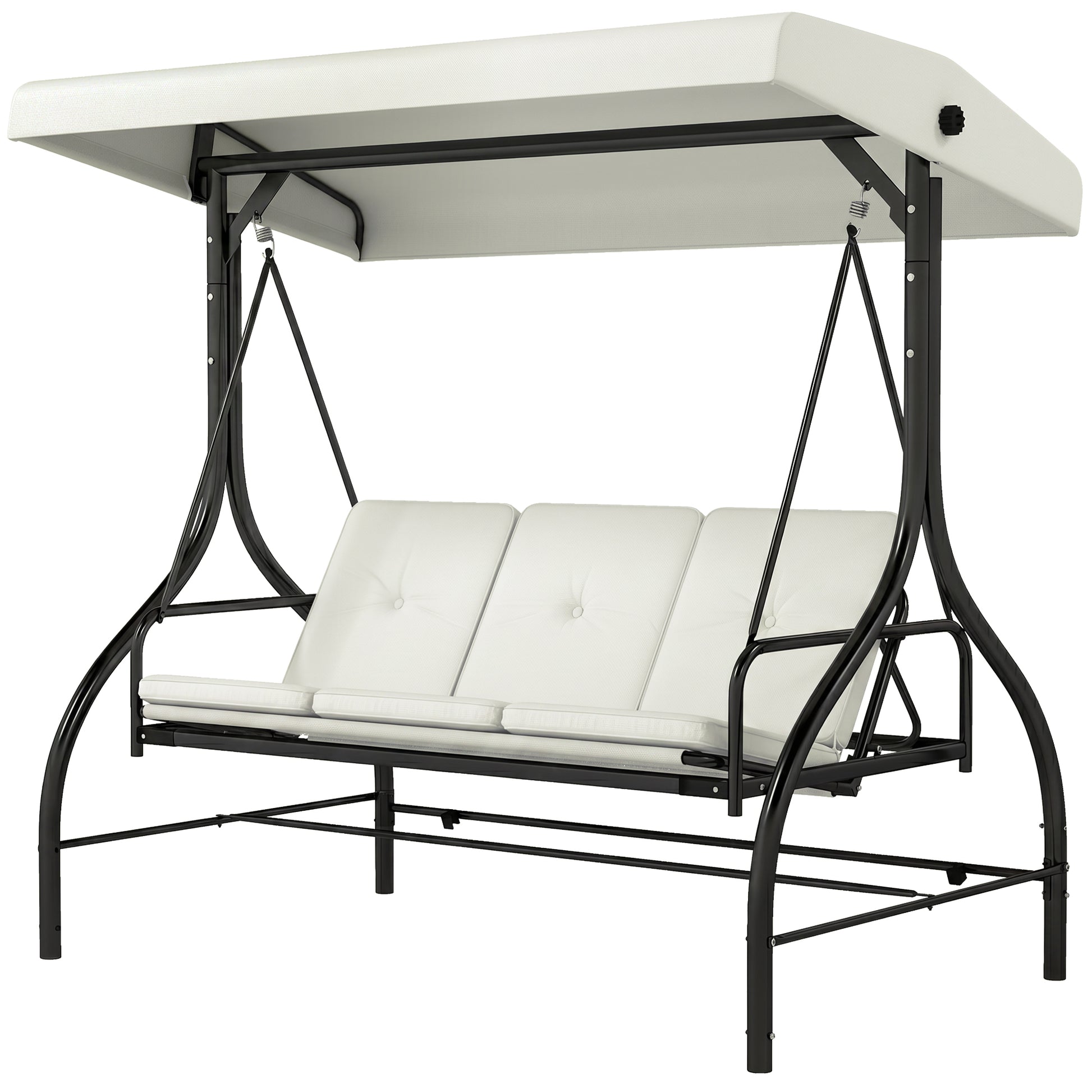 Outdoor Convertible Swing Bed, 3-Seater Patio Swing, Cream White Canopy-DECOROLALA
