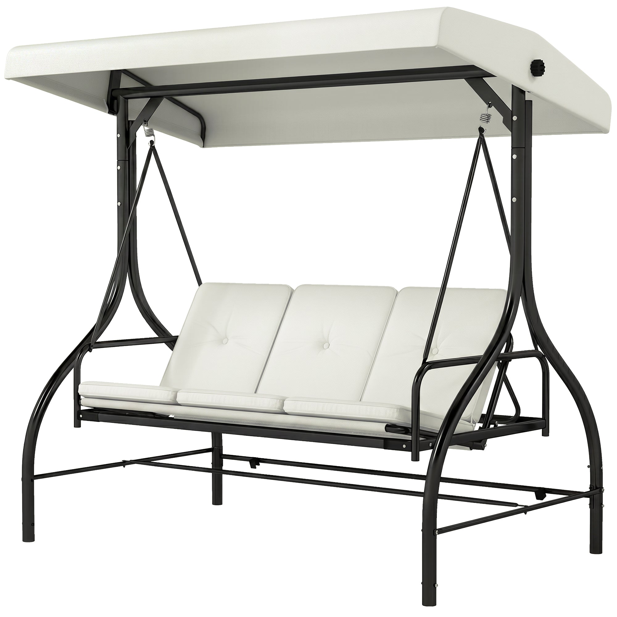 Outdoor Convertible Swing Bed, 3-Seater Patio Swing, Cream White Canopy-DECOROLALA