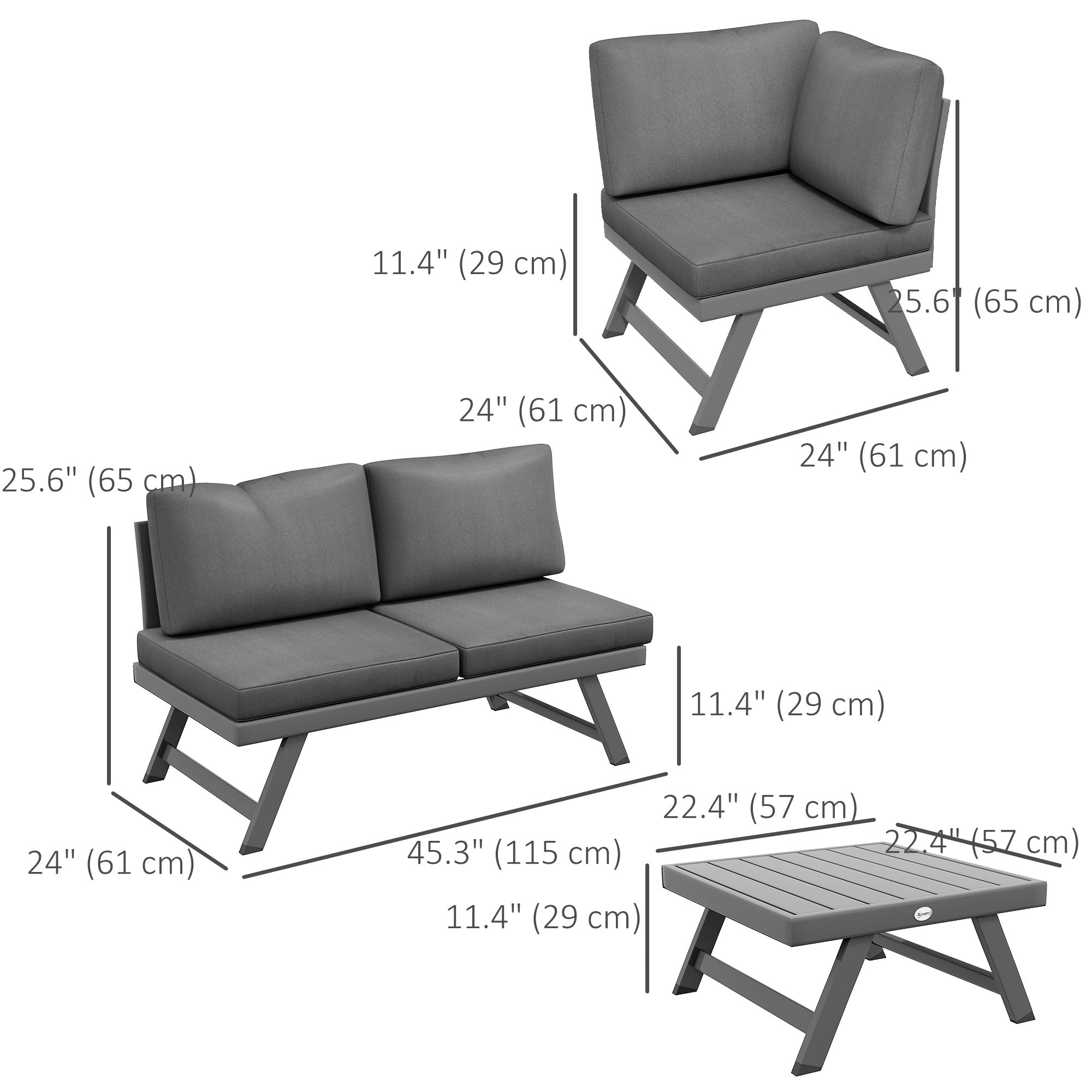 Outdoor Corner Garden Set 5-Seater Grey Convertible-DECOROLALA