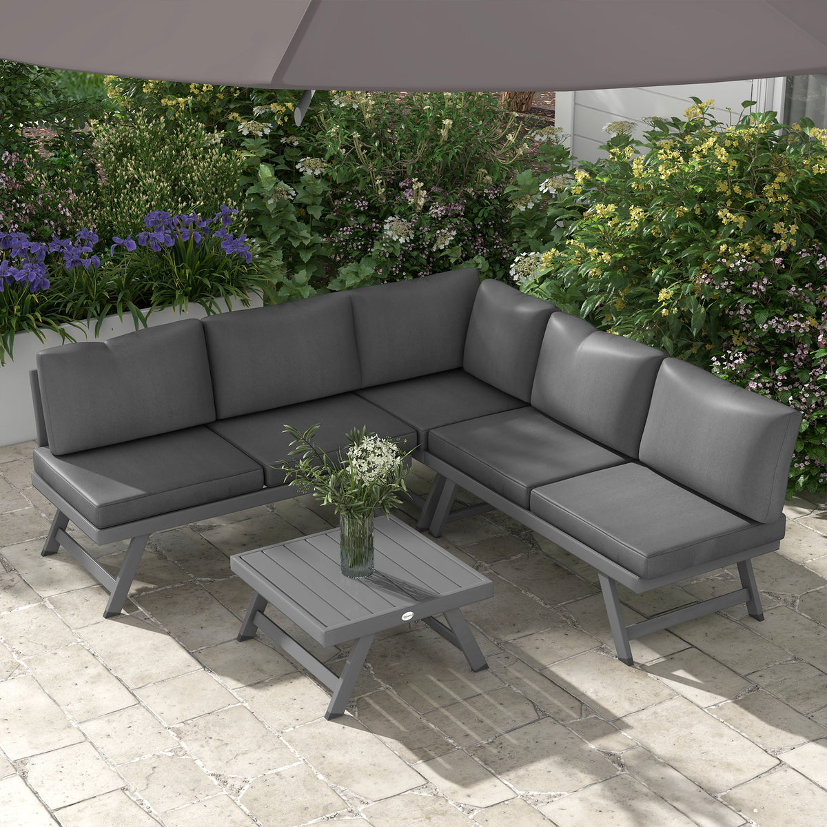 Outdoor Corner Garden Set 5-Seater Grey Convertible-Patio Furniture Sets-DECOROLALA
