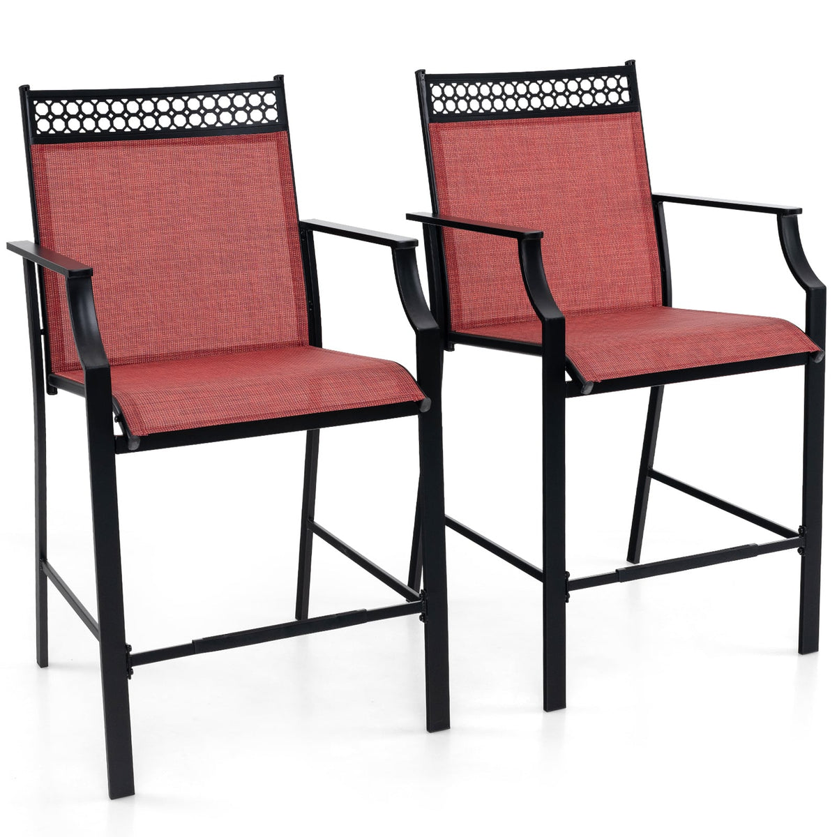 Outdoor Counter Stools Set of 2 Heavy-Duty Barstools with Footrest and Armrests-Red-Outdoor Bar Furniture-DECOROLALA