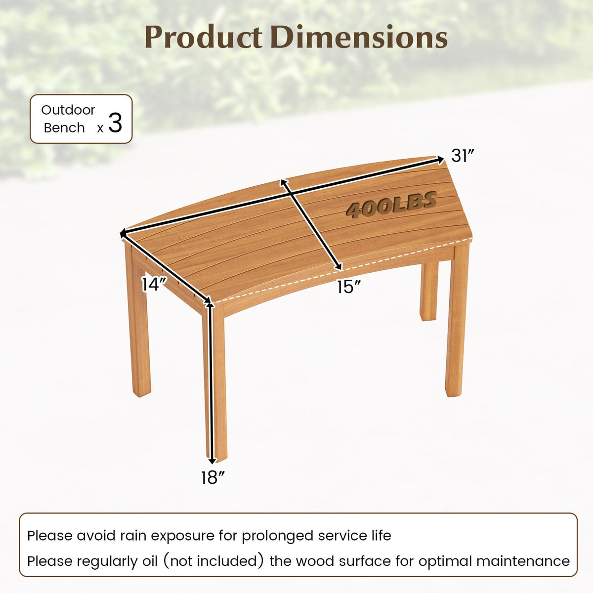 Outdoor Curved Acacia Wood Bench Set of 2/3/4 for Front Porch-3-Outdoor Benches-DECOROLALA