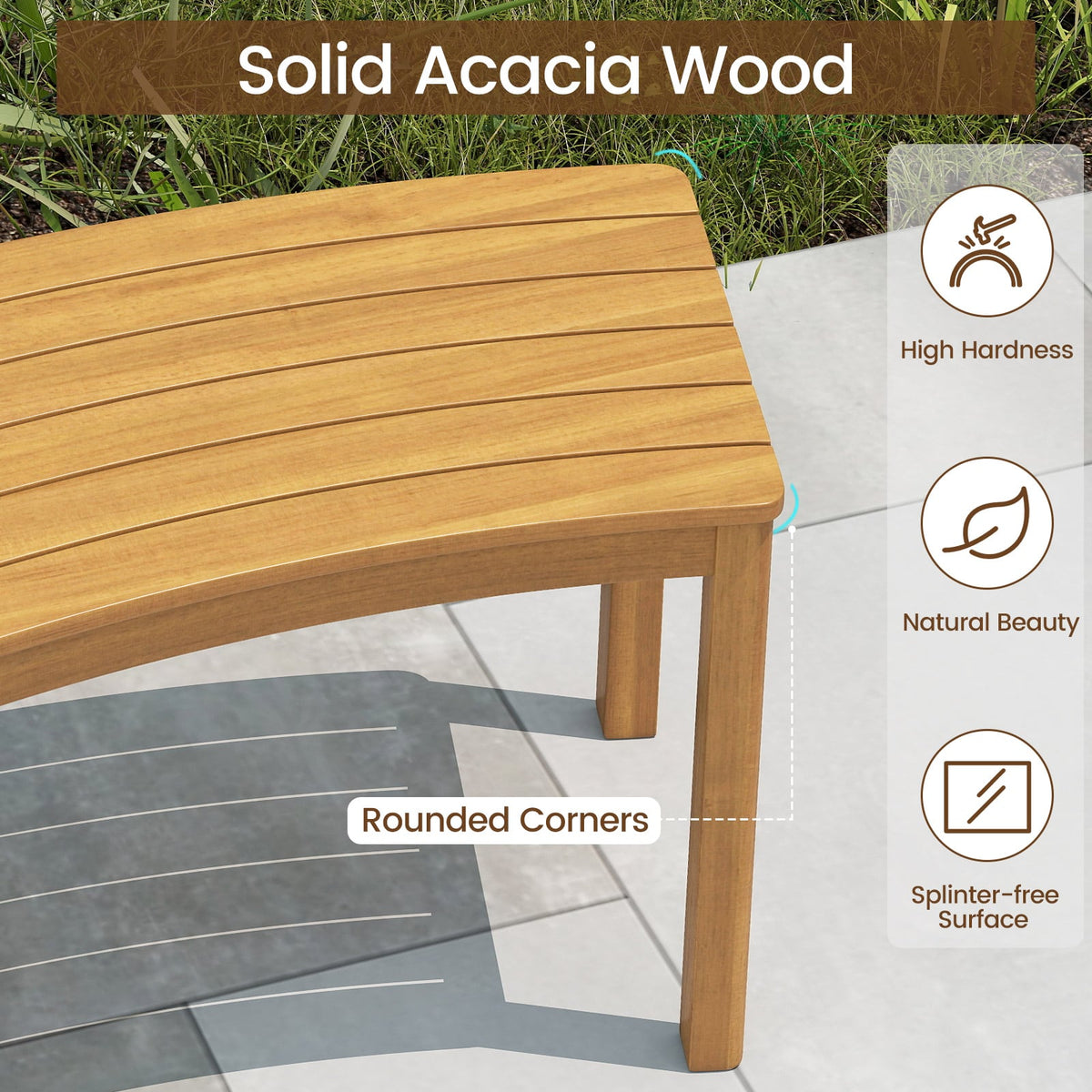 Outdoor Curved Acacia Wood Bench Set of 2/3/4 for Front Porch-3-Outdoor Benches-DECOROLALA