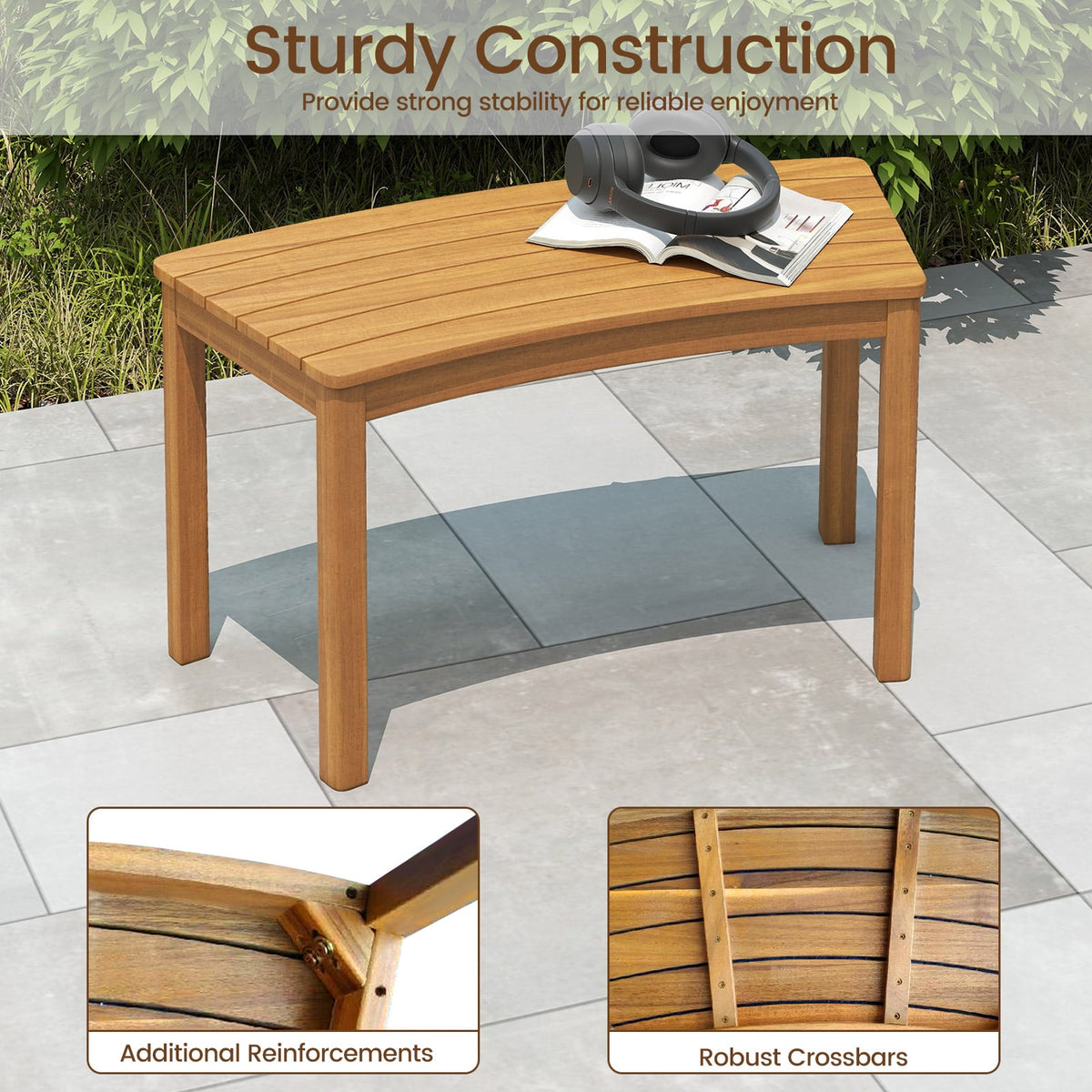 Outdoor Curved Acacia Wood Bench Set of 2/3/4 for Front Porch-3-Outdoor Benches-DECOROLALA