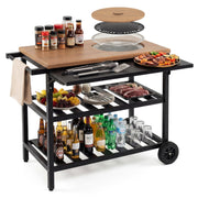 Outdoor Dining Cart with BBQ Grill and Folding Side Panel-Outdoor Grills-DECOROLALA