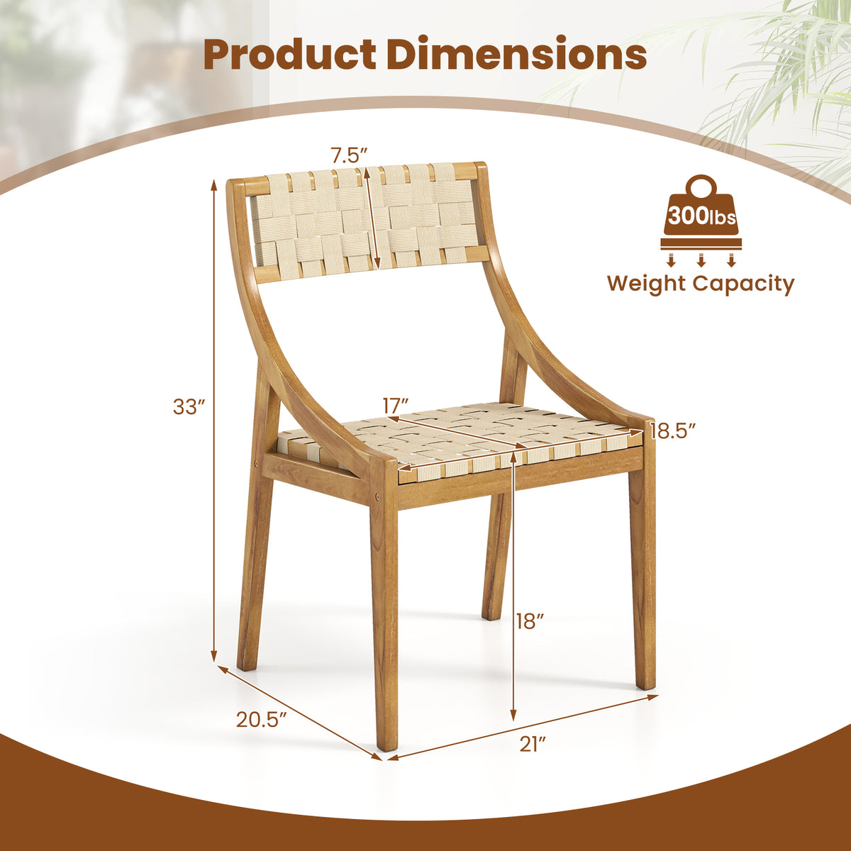 Outdoor Dining Chair with Webbing Seat and Backrest-Natural-Patio Dining Chairs-DECOROLALA