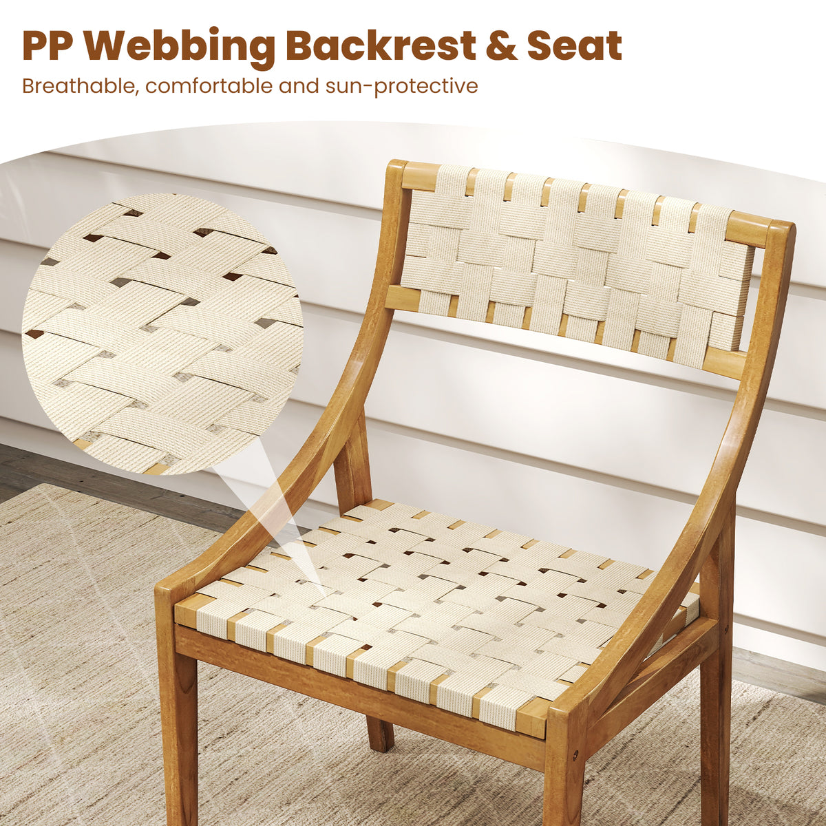 Outdoor Dining Chair with Webbing Seat and Backrest-Natural-Patio Dining Chairs-DECOROLALA