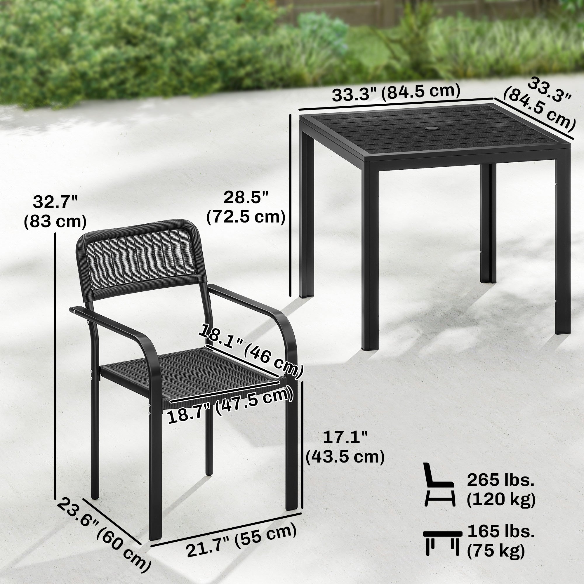 Outdoor Dining Set for 4 Black Metal Patio Stackable-DECOROLALA