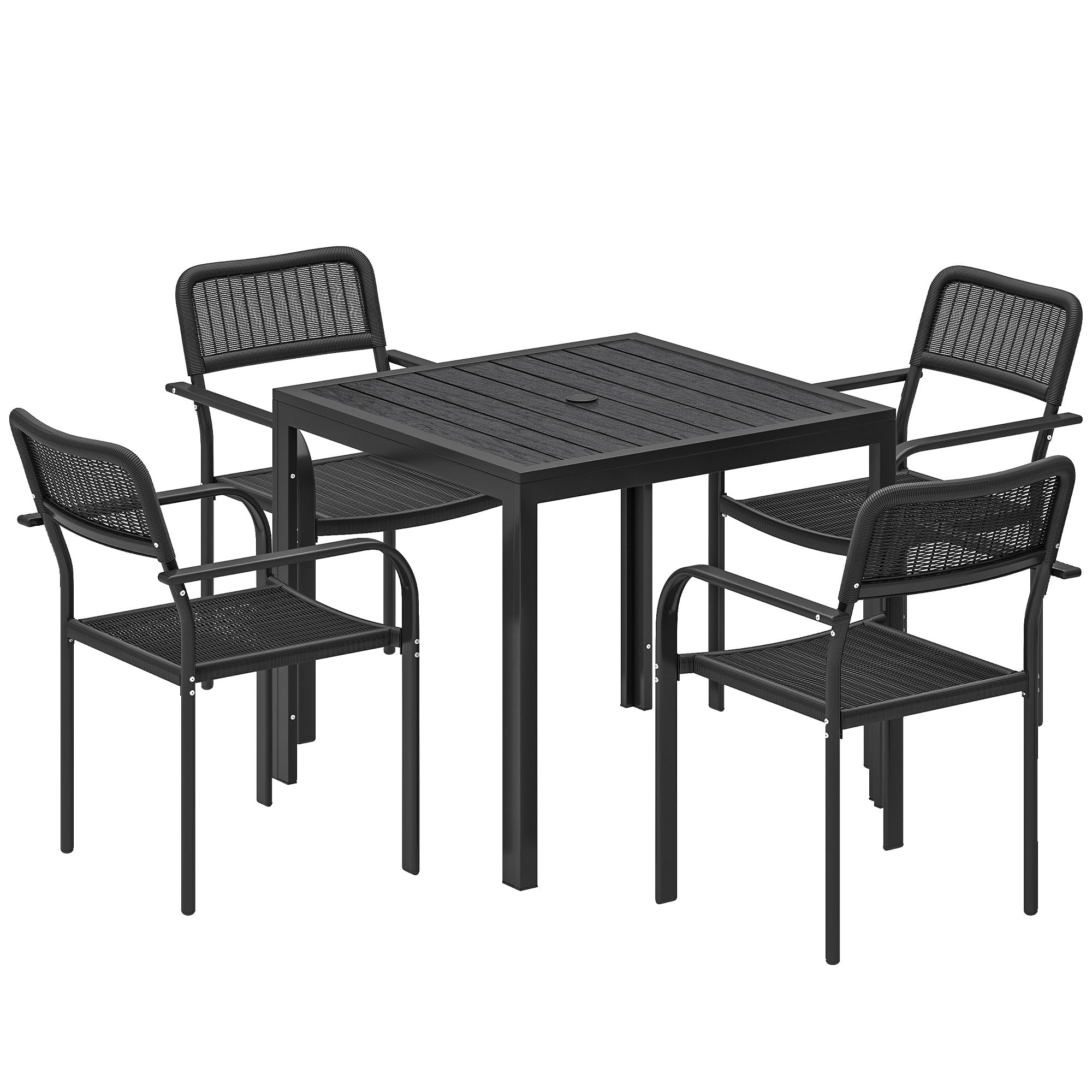 Outdoor Dining Set for 4 Black Metal Patio Stackable-DECOROLALA