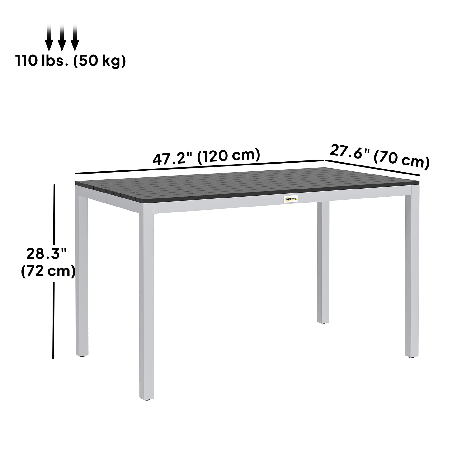 Outdoor Dining Table, 4-6 Seaters, Easy Maintenance, Black Aluminium Frame-DECOROLALA