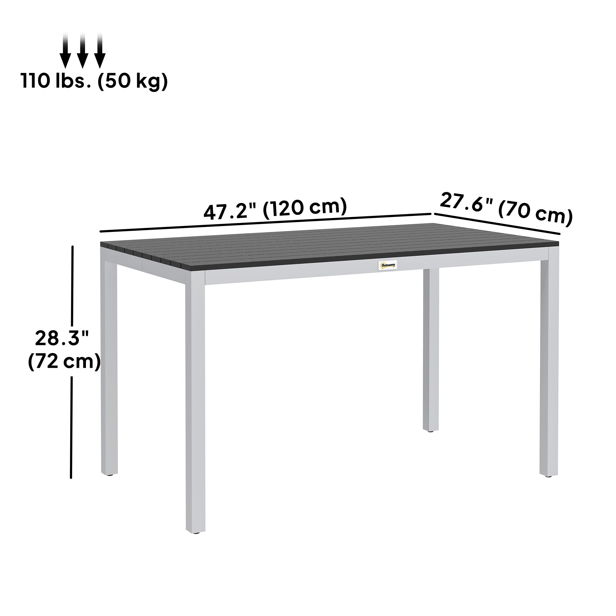 Outdoor Dining Table, 4-6 Seaters, Easy Maintenance, Black Aluminium Frame-DECOROLALA