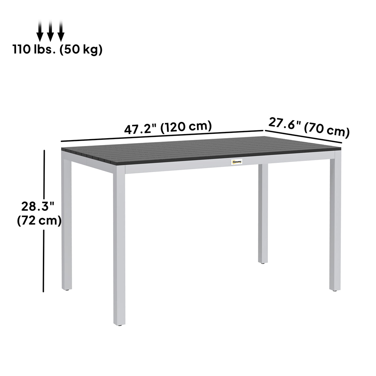 Outdoor Dining Table, 4-6 Seaters, Easy Maintenance, Black Aluminium Frame-Patio Dining Tables-DECOROLALA