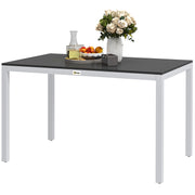 Outdoor Dining Table, 4-6 Seaters, Easy Maintenance, Black Aluminium Frame-DECOROLALA