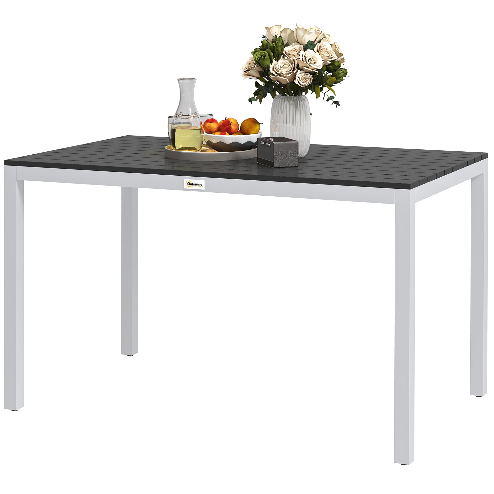 Outdoor Dining Table, 4-6 Seaters, Easy Maintenance, Black Aluminium Frame-DECOROLALA