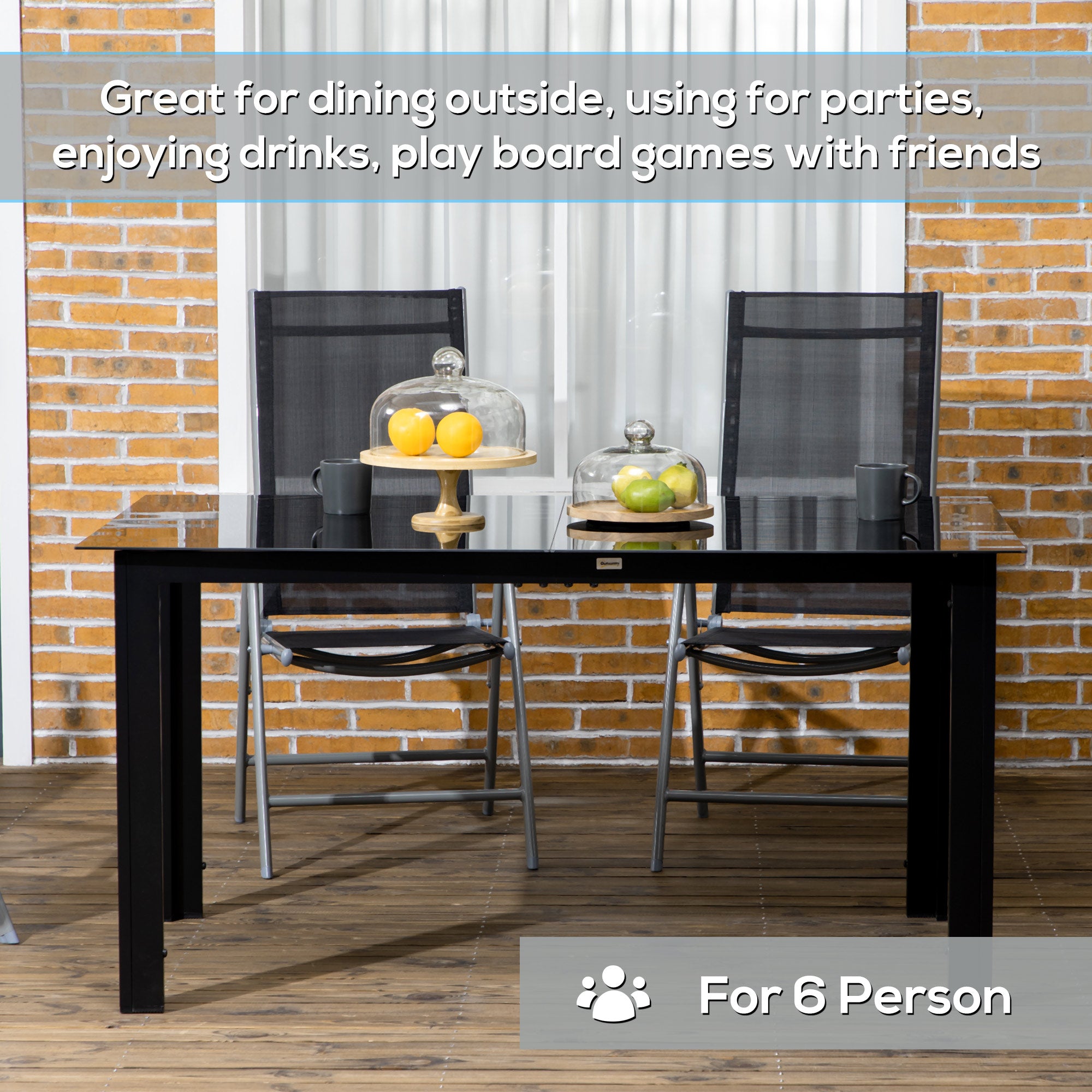 Outdoor Dining Table 6-Seat 59" Black-DECOROLALA