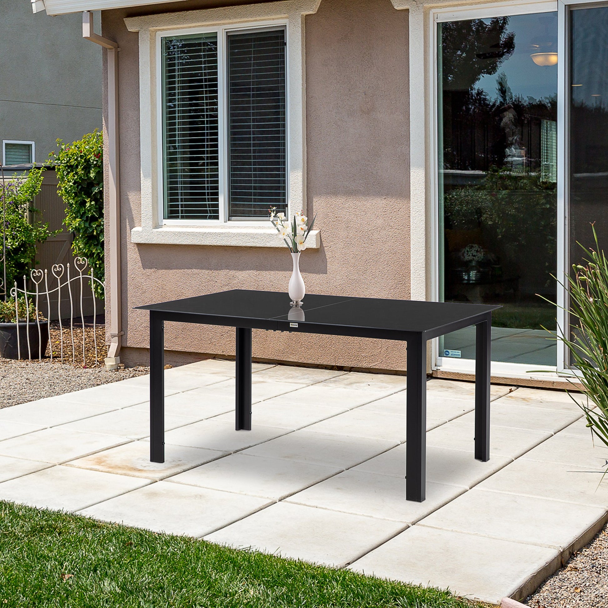 Outdoor Dining Table 6-Seat 59" Black-DECOROLALA