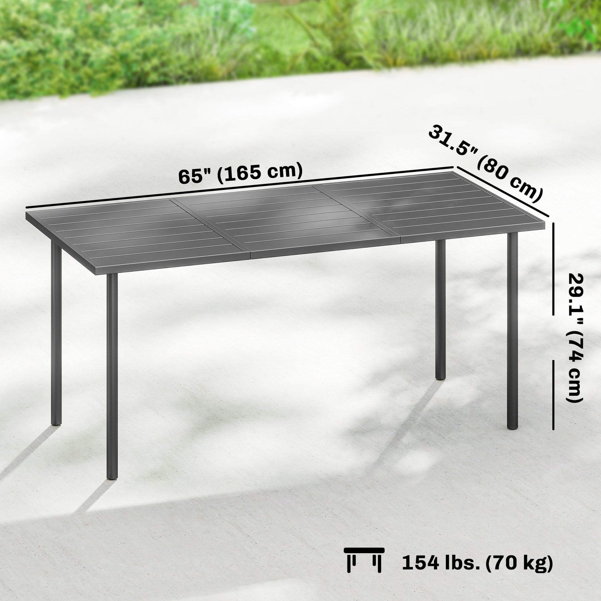 Outdoor Dining Table 65" - Dark Grey Metal-DECOROLALA