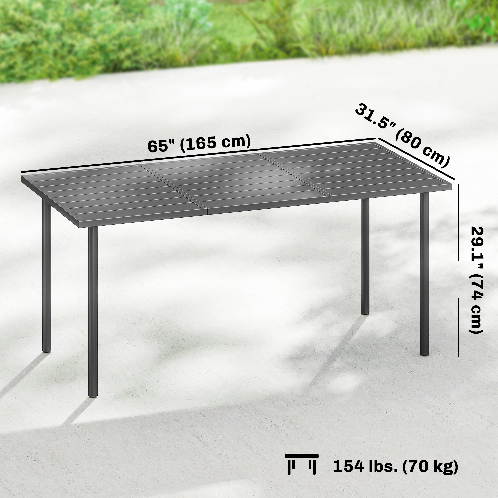 Outdoor Dining Table 65" - Dark Grey Metal-DECOROLALA