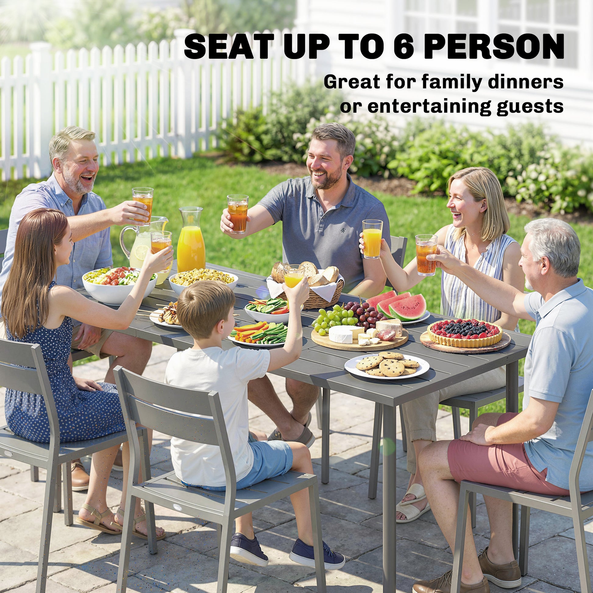 Outdoor Dining Table 65" - Dark Grey Metal-DECOROLALA