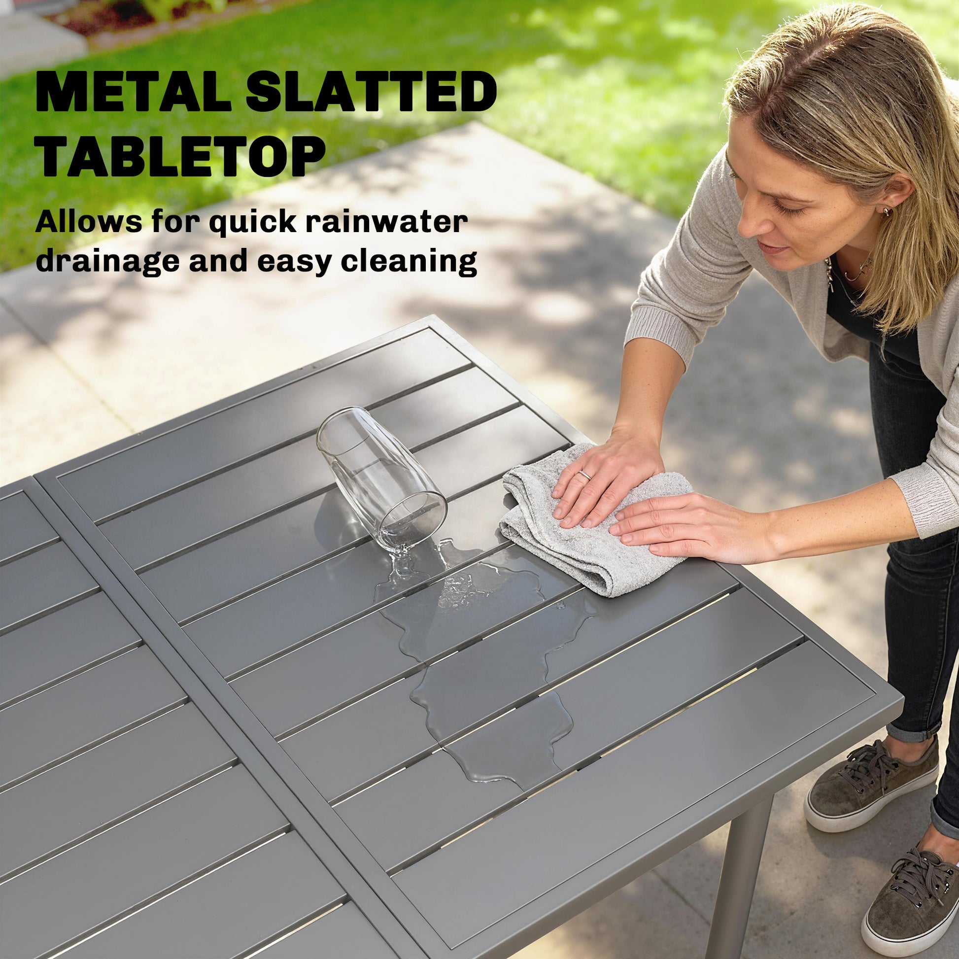 Outdoor Dining Table 65" - Dark Grey Metal-DECOROLALA