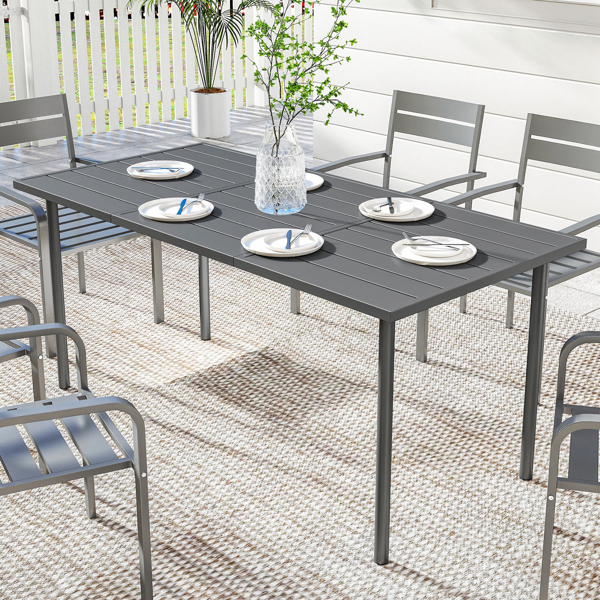 Outdoor Dining Table 65" - Dark Grey Metal-DECOROLALA