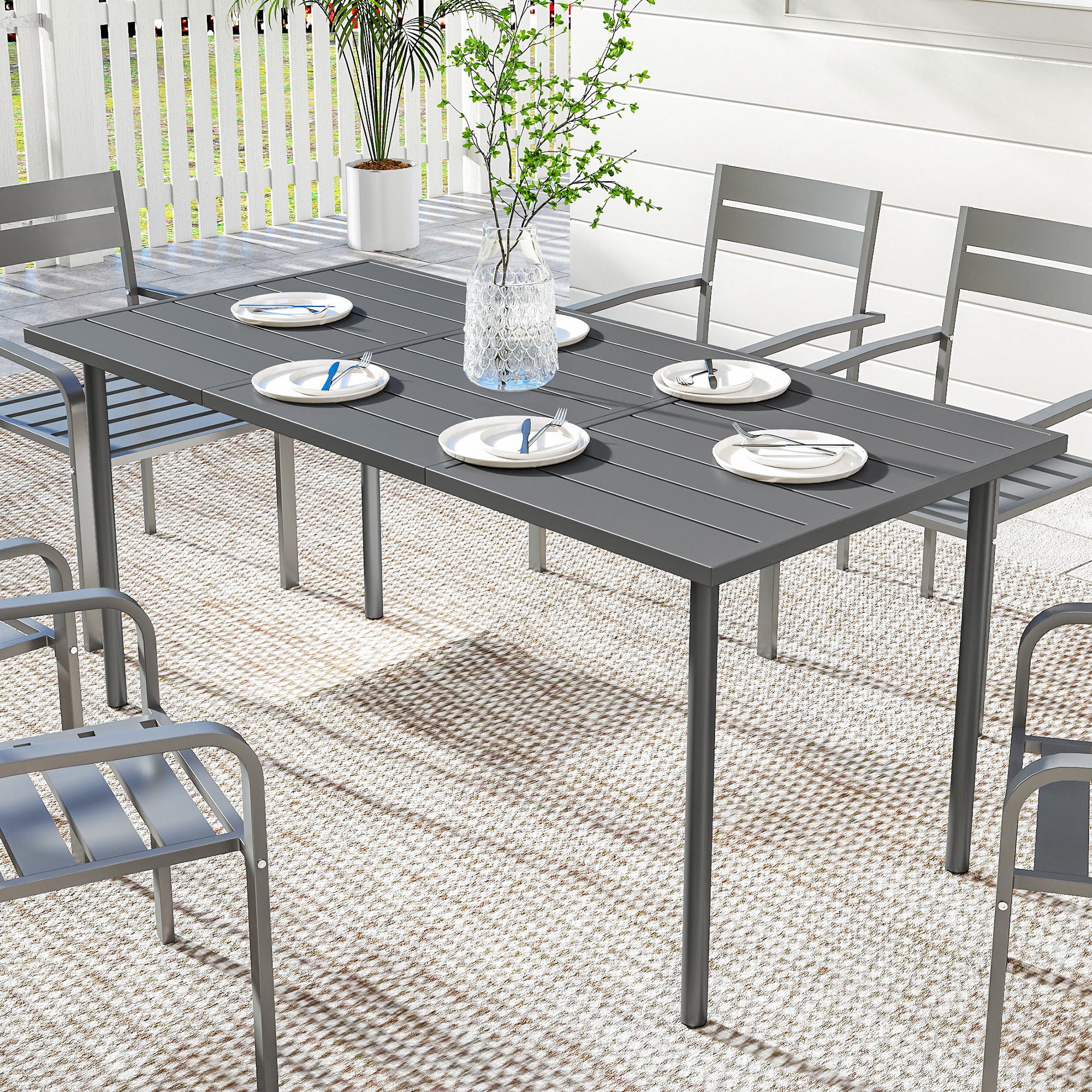 Outdoor Dining Table 65" - Dark Grey Metal-DECOROLALA