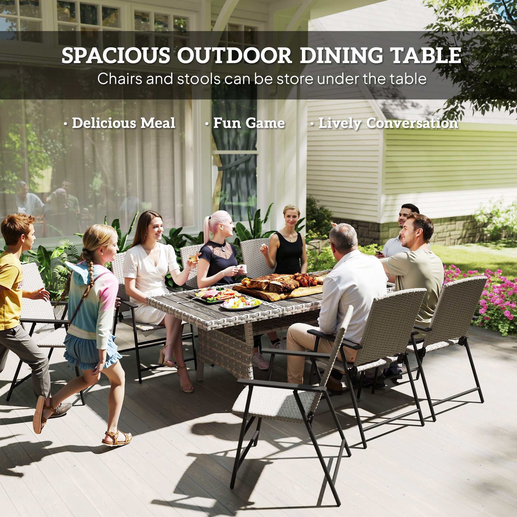 Outdoor Dining Table 75" Grey - Seats 6-8-DECOROLALA