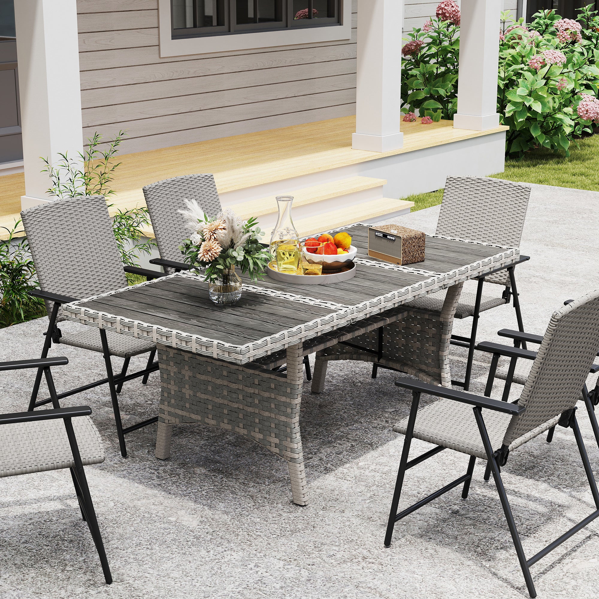 Outdoor Dining Table 75" Grey - Seats 6-8-DECOROLALA