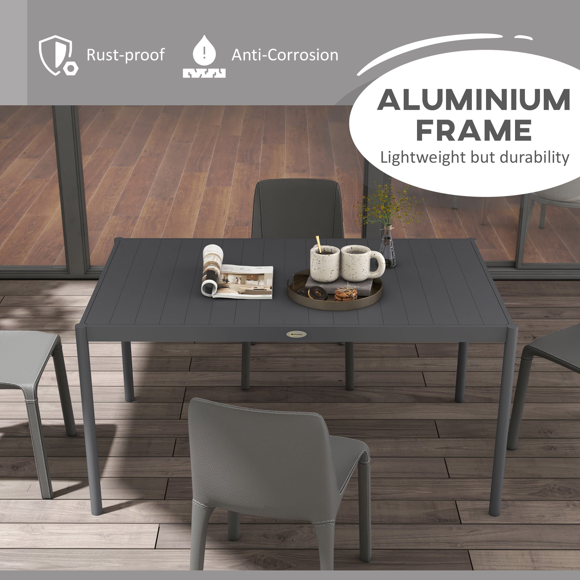 Outdoor Dining Table Aluminium 57" Dark Grey-DECOROLALA