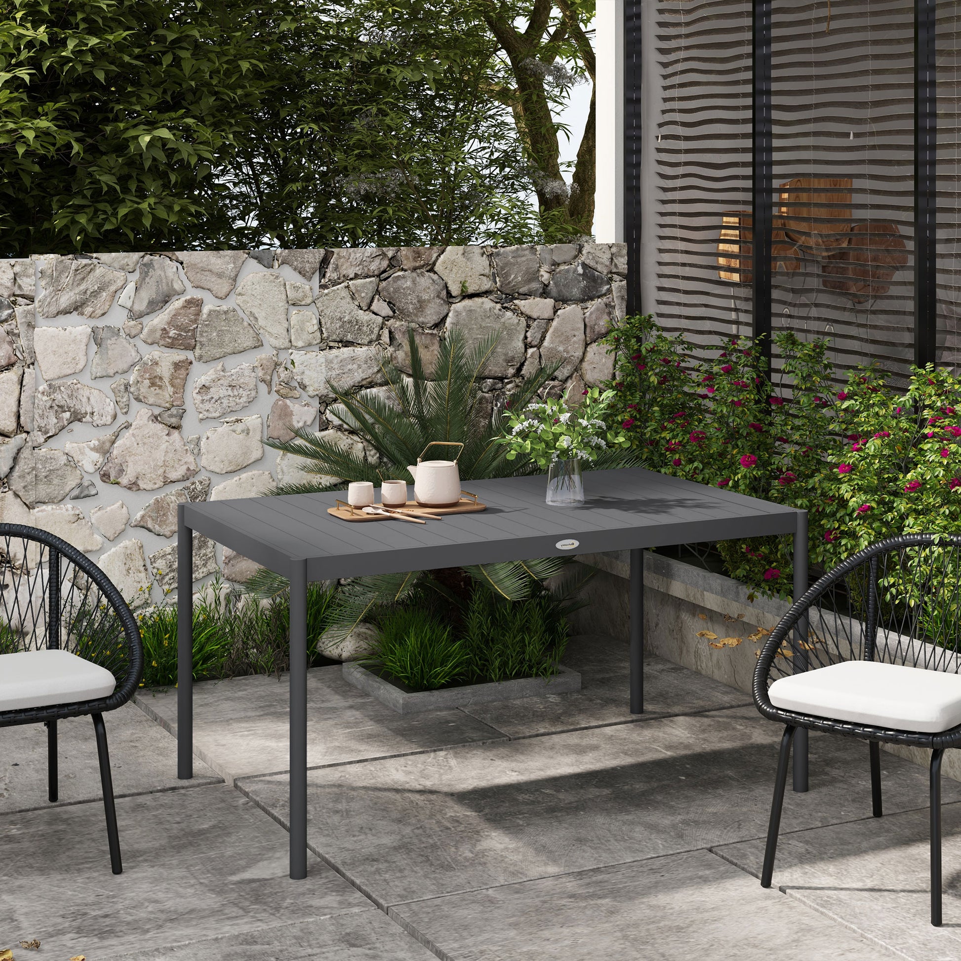 Outdoor Dining Table Aluminium 57" Dark Grey-DECOROLALA