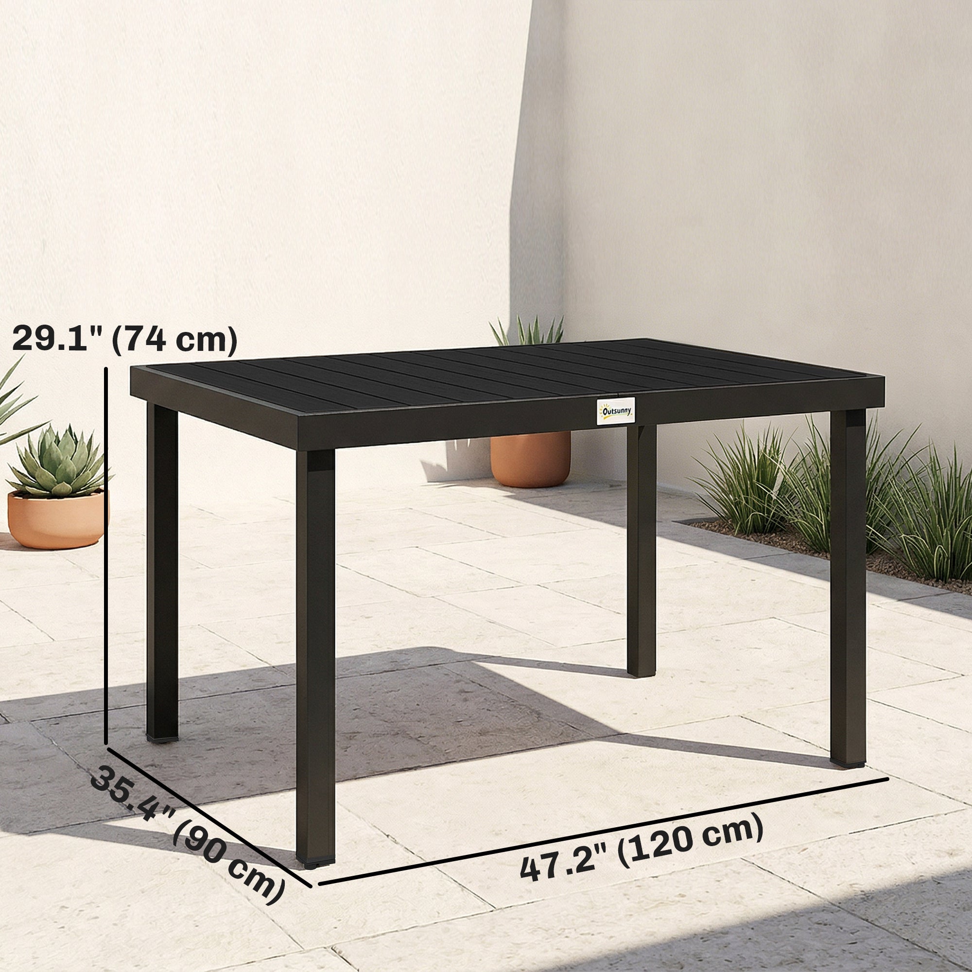 Outdoor Dining Table for 6, Aluminum, Rectangular, 47.2" x 35.4" x 29.1", Black-DECOROLALA
