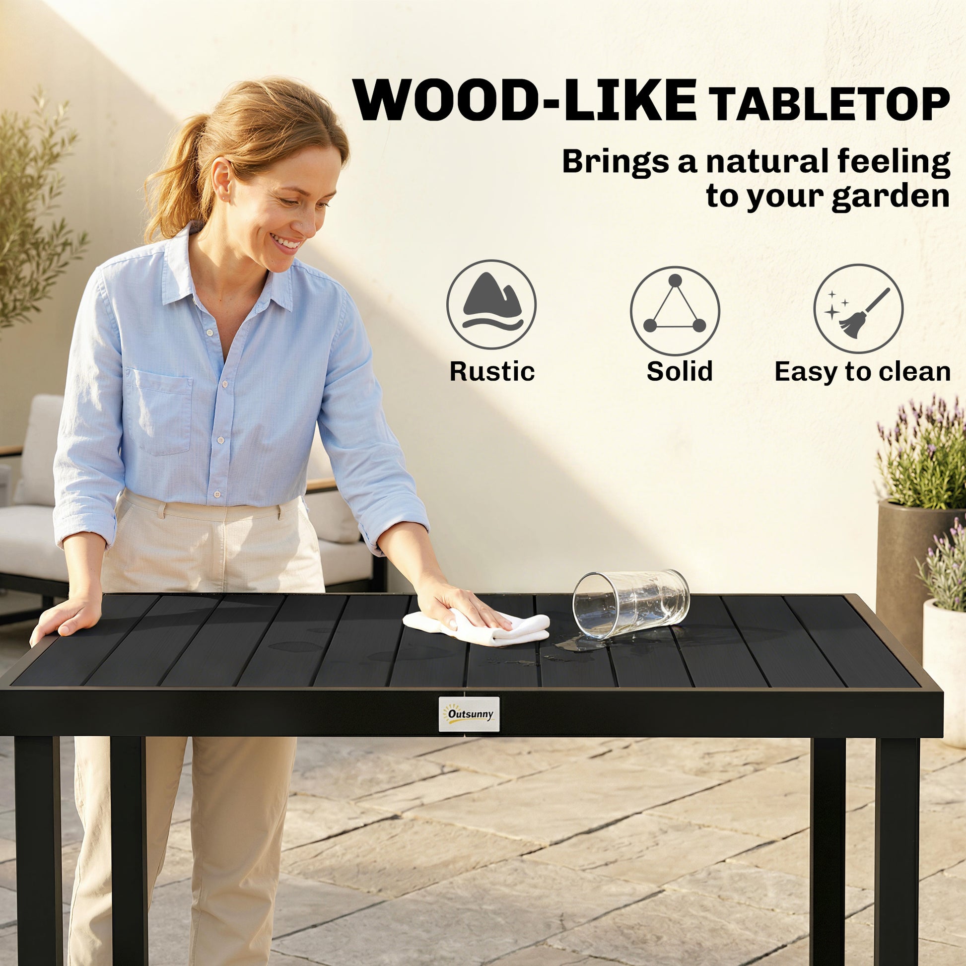 Outdoor Dining Table for 6, Aluminum, Rectangular, 47.2" x 35.4" x 29.1", Black-DECOROLALA
