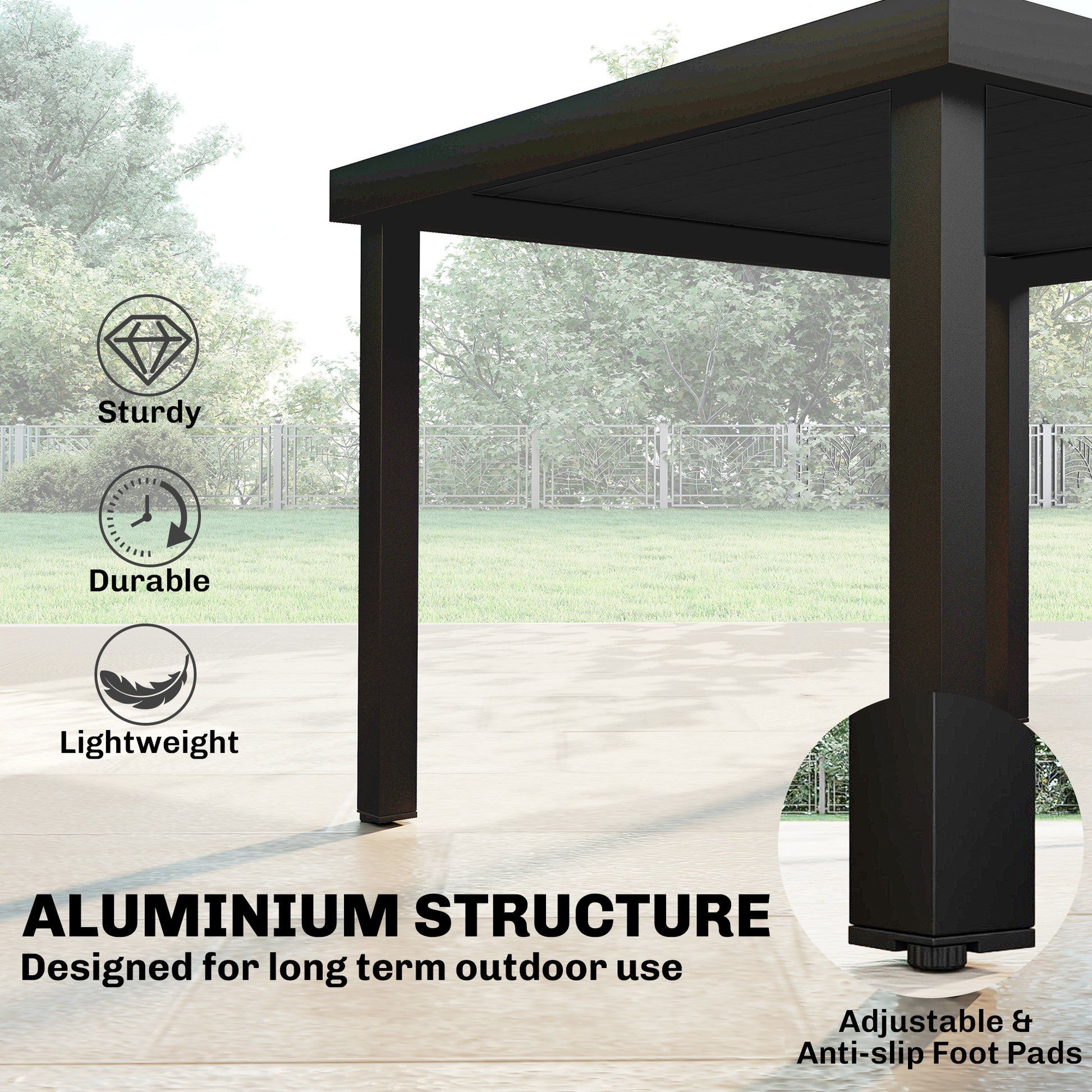 Outdoor Dining Table for 6, Aluminum, Rectangular, 47.2" x 35.4" x 29.1", Black-DECOROLALA