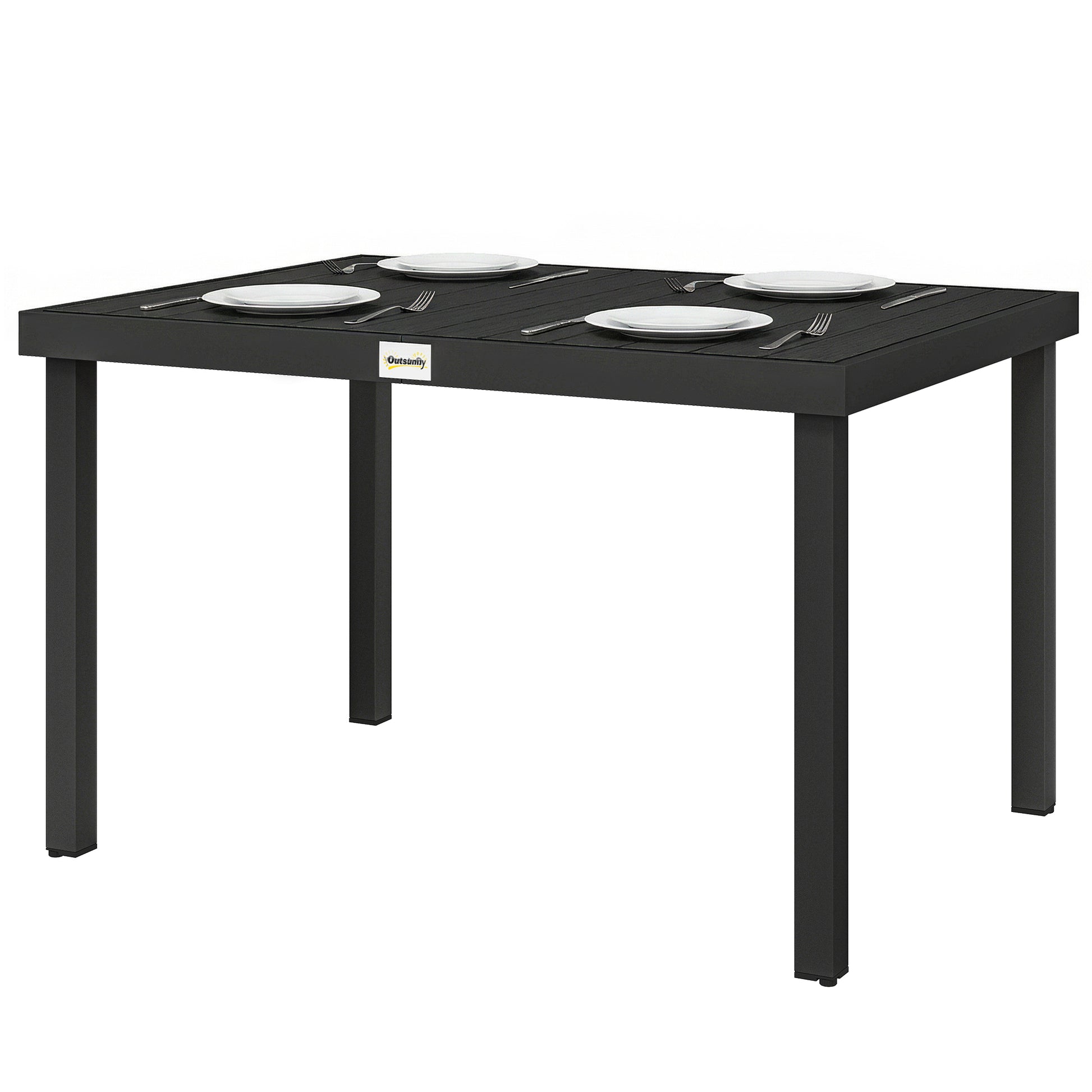 Outdoor Dining Table for 6, Aluminum, Rectangular, 47.2" x 35.4" x 29.1", Black-DECOROLALA