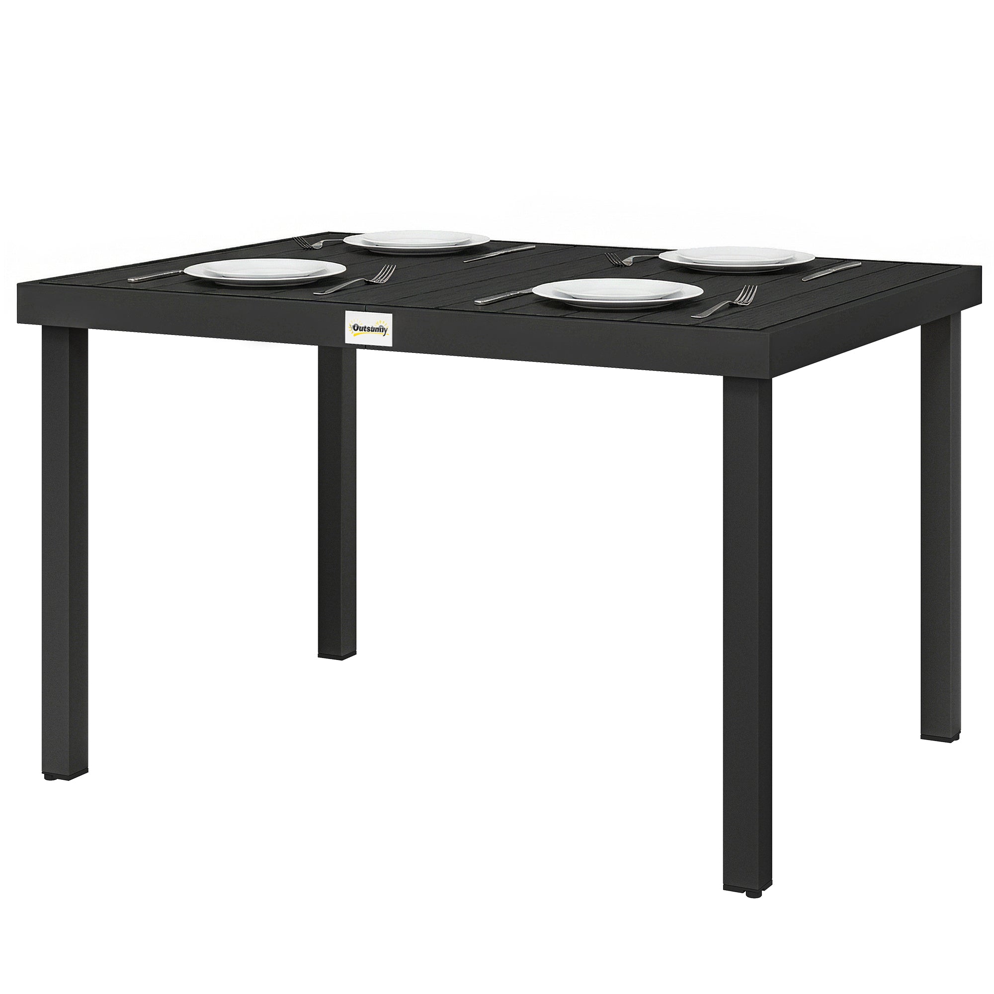 Outdoor Dining Table for 6, Aluminum, Rectangular, 47.2" x 35.4" x 29.1", Black-DECOROLALA