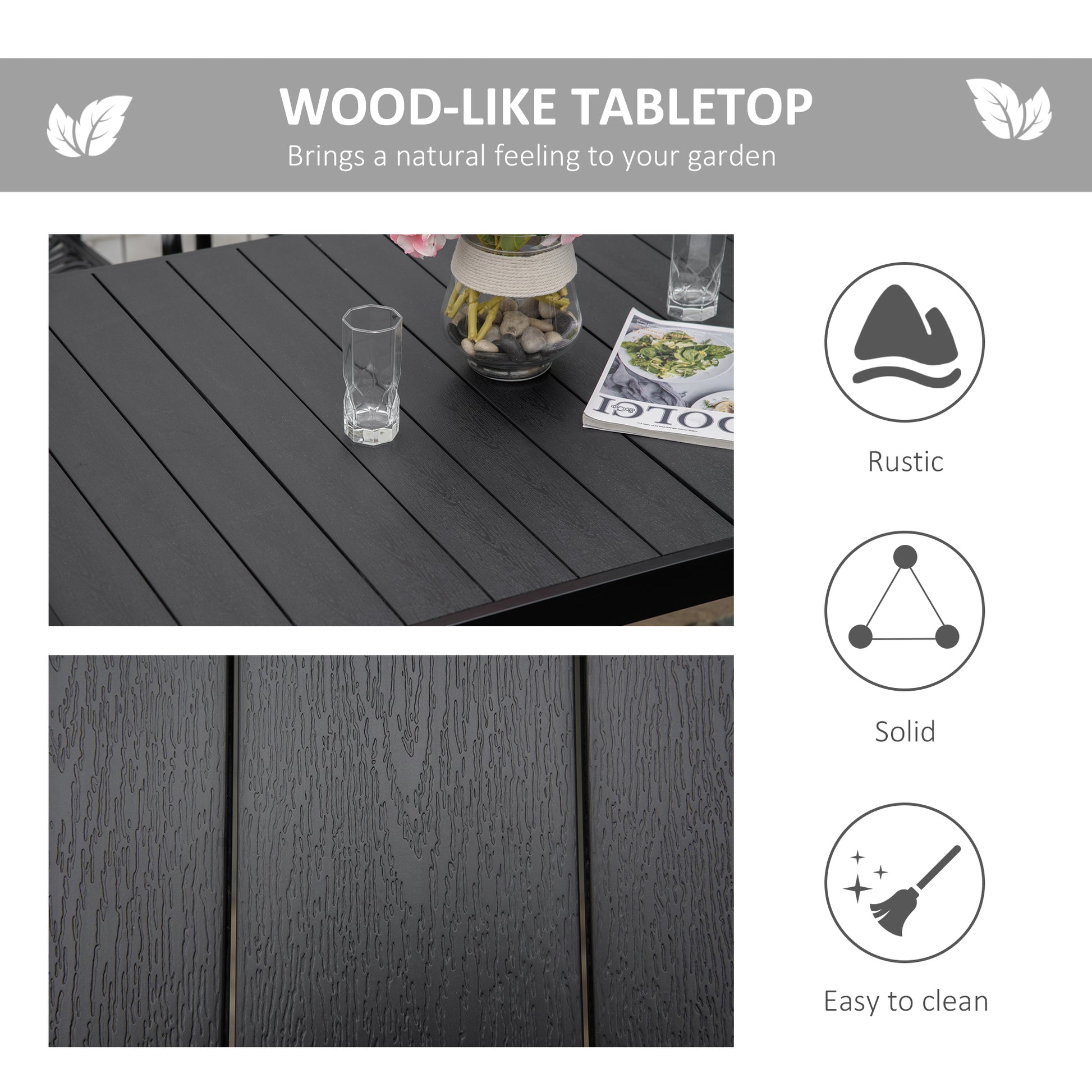 Outdoor Dining Table for 6 - Black 55"-DECOROLALA