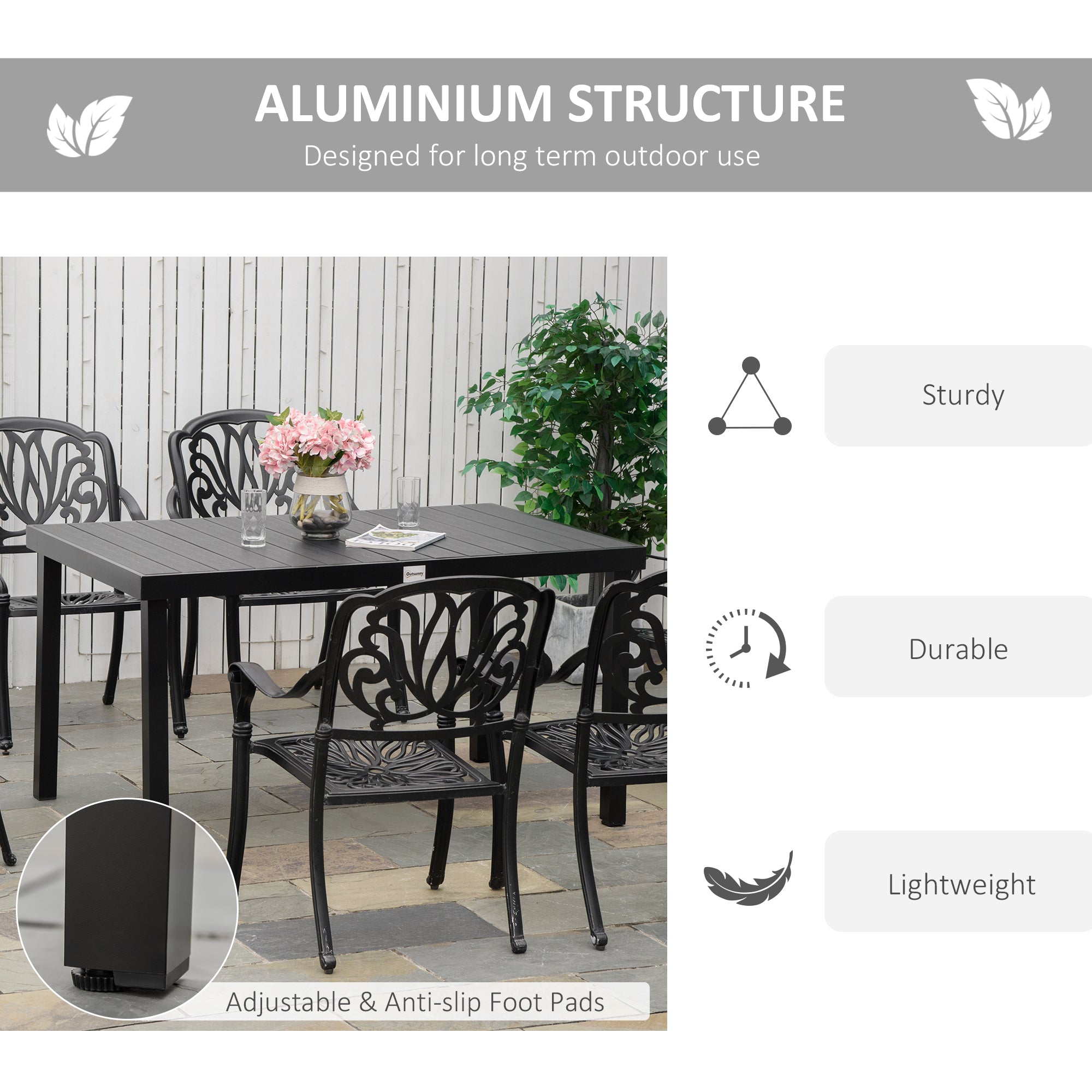 Outdoor Dining Table for 6 - Black 55"-DECOROLALA
