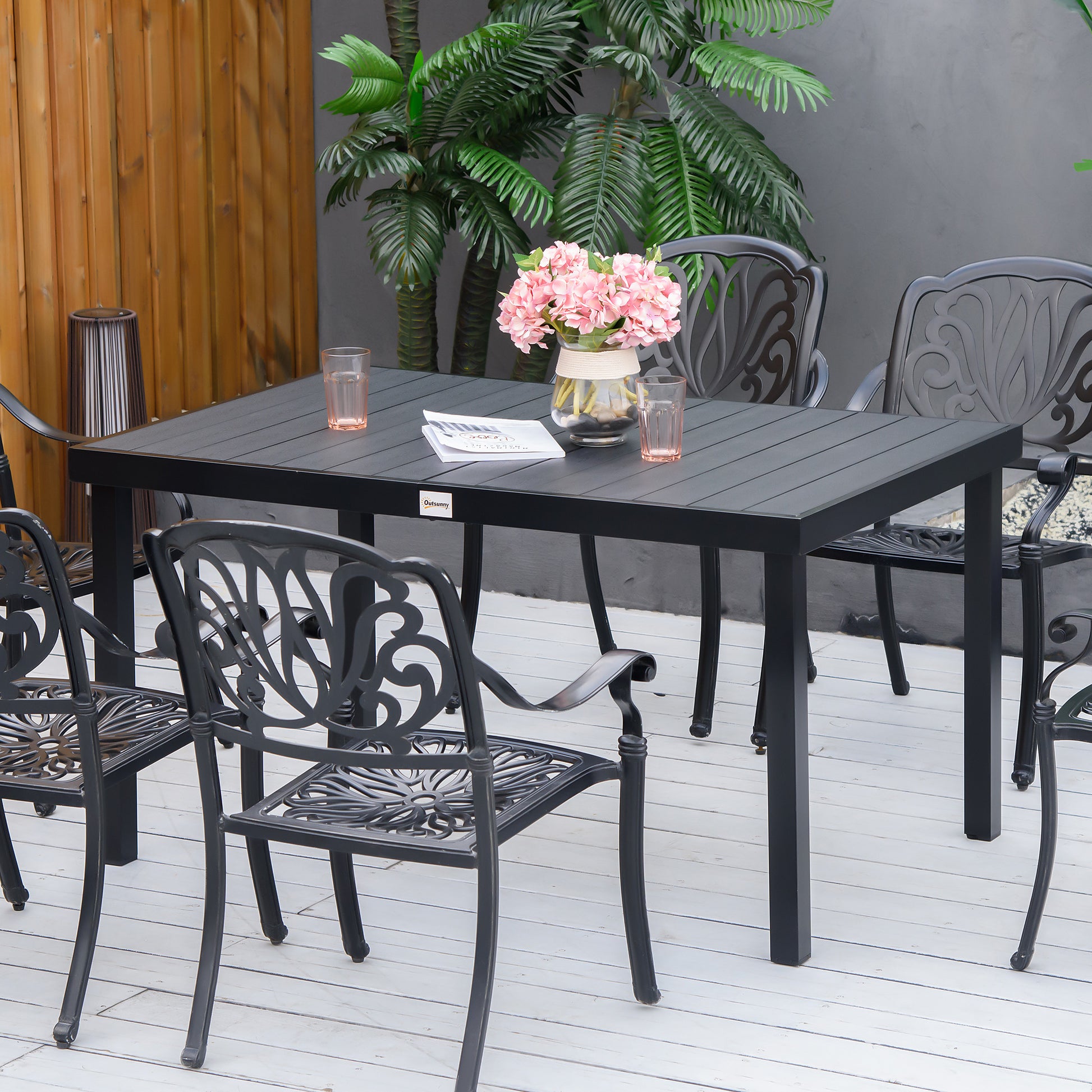 Outdoor Dining Table for 6 - Black 55"-DECOROLALA