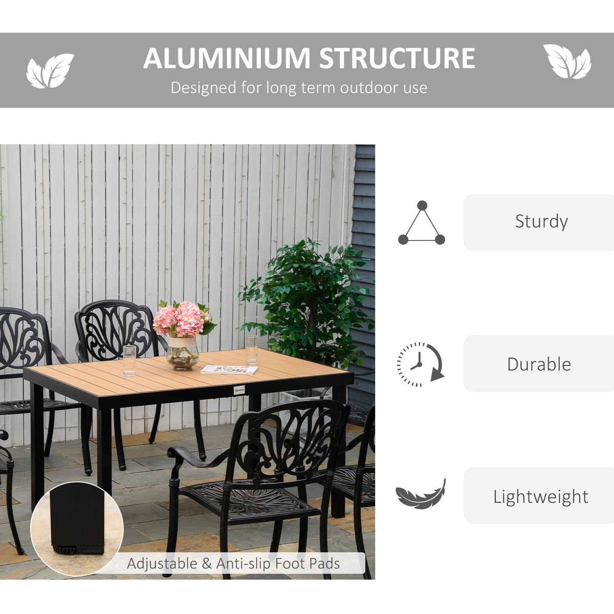 Outdoor Dining Table for 6 - Natural 55"-Patio Dining Tables-DECOROLALA