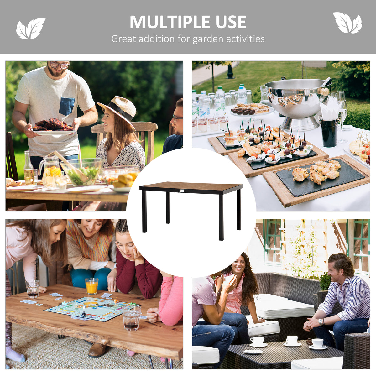 Outdoor Dining Table for 6 - Natural 55"-Patio Dining Tables-DECOROLALA