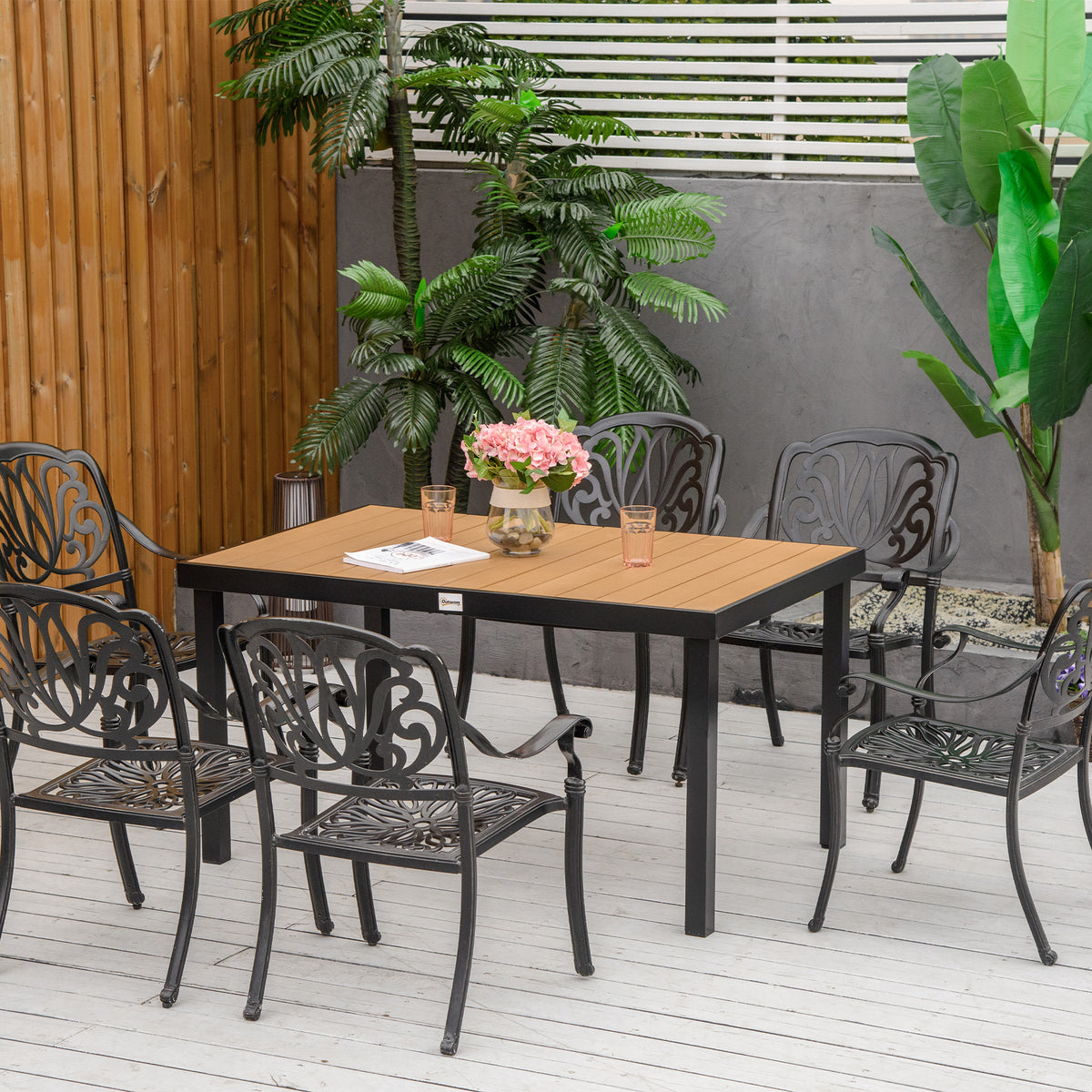 Outdoor Dining Table for 6 - Natural 55"-Patio Dining Tables-DECOROLALA